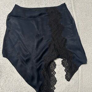 Zara Navy Satin Skirt with Black Lace Accent
